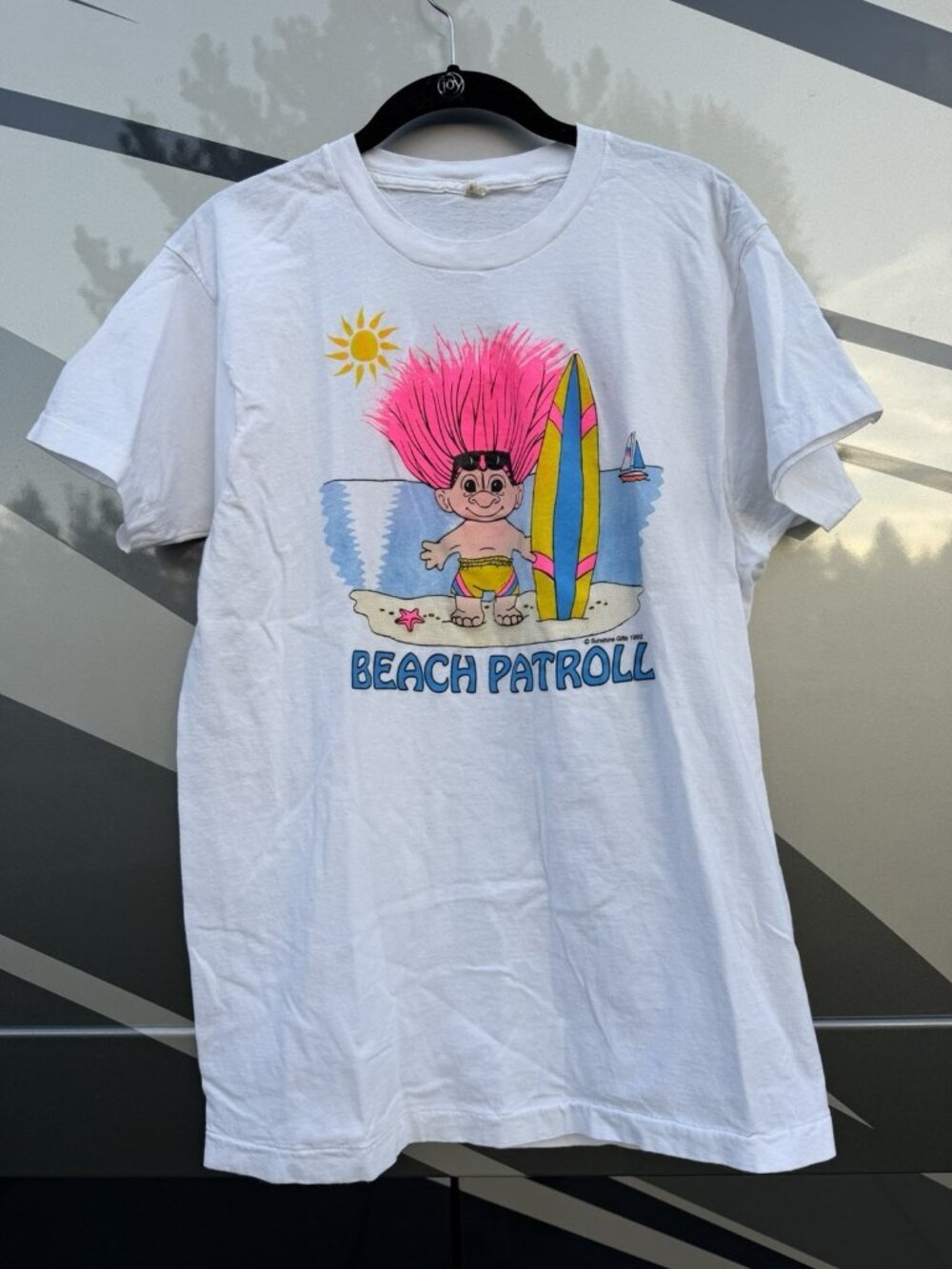 Vintage 90s white single stitch neon TROLLS beach patroll tshirt XL skater